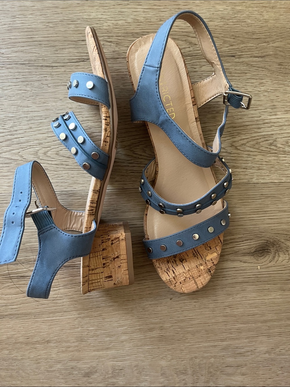 Restricted Blue Studded Women’s Ankle-Strap Sandals - Picture 6 of 7